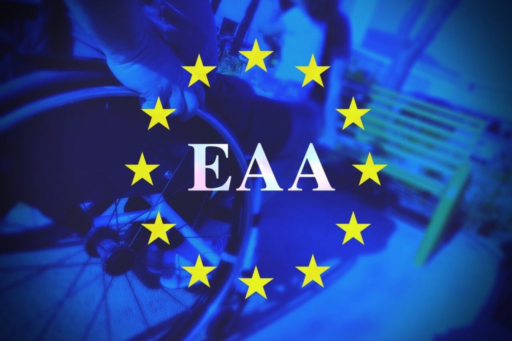 European flag with text about the Accessibility Act regulation in 2025